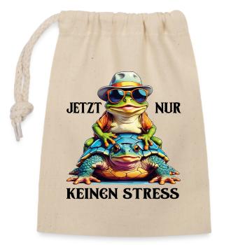 Jetzt nur keinen Stress Frosch und Schildkröte - Verschließbarer Geschenkbeutel aus Baumwolle (14x20cm) - Natur - Vorne