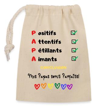 Mes papas sont parfaits message amour papas gays 2 - Sac cadeau en coton avec cordon (14 x 20 cm) - nature - Devant