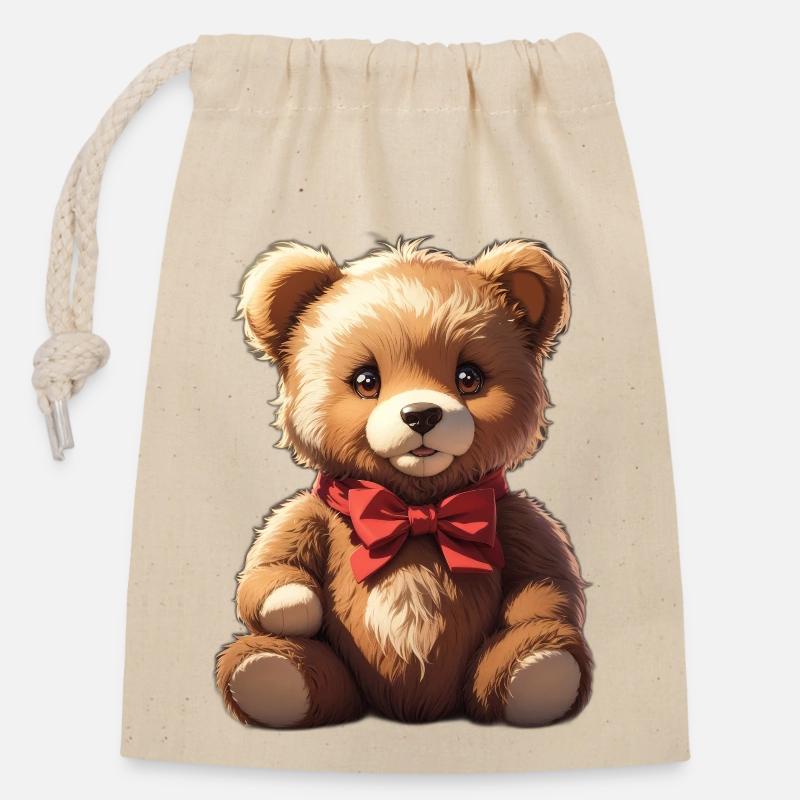 Teddy - Closable cotton gift bag (14x20cm) - nature