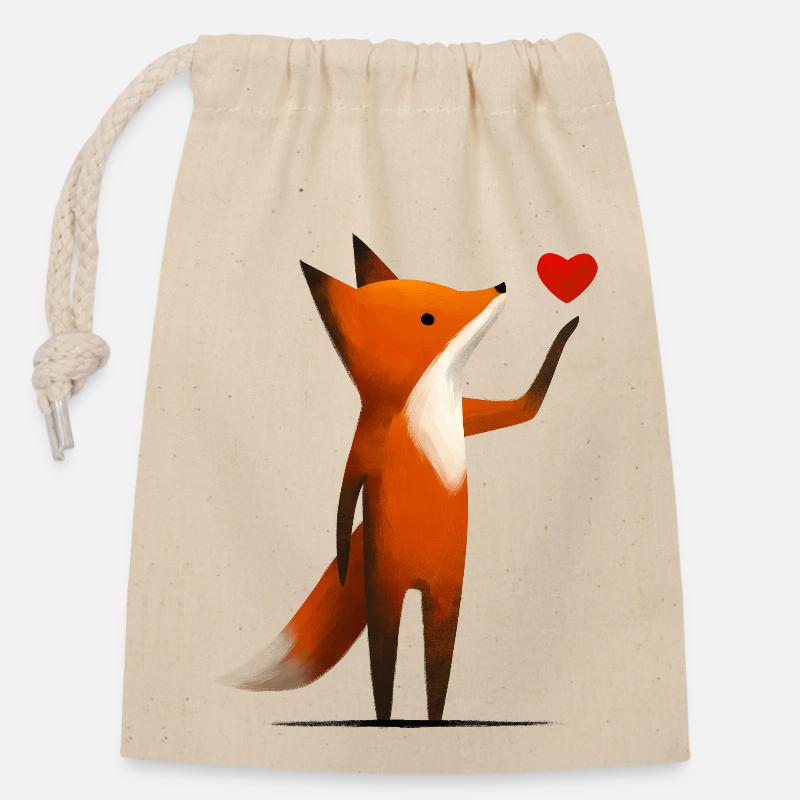 Fox with heart - Closable cotton gift bag (14x20cm) - nature