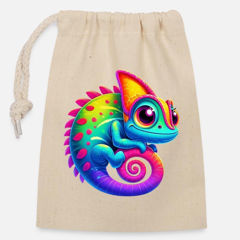 Caméléon - Sac cadeau en coton avec cordon (14 x 20 cm) - nature