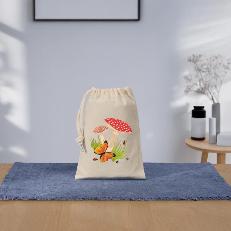 Toadstools, Butterfly Closable cotton gift bag (14x20cm)