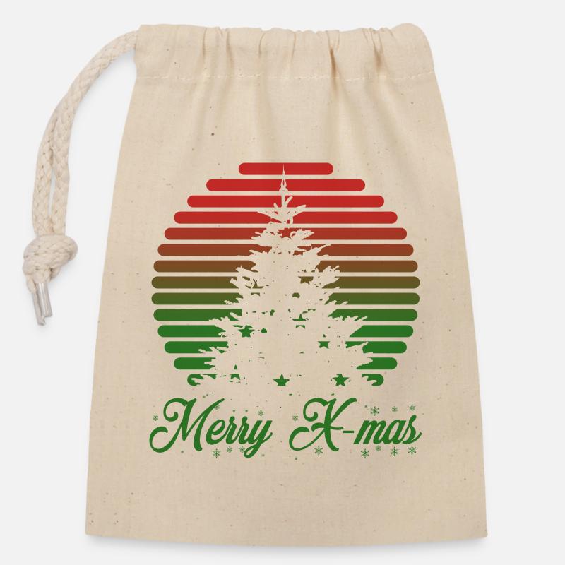 Merry X-mas - Verschließbarer Geschenkbeutel aus Baumwolle (14x20cm) - Natur