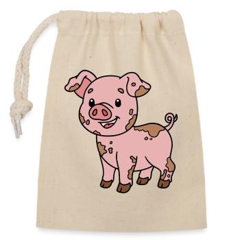 Pig - Closable cotton gift bag (14x20cm) - nature - Front