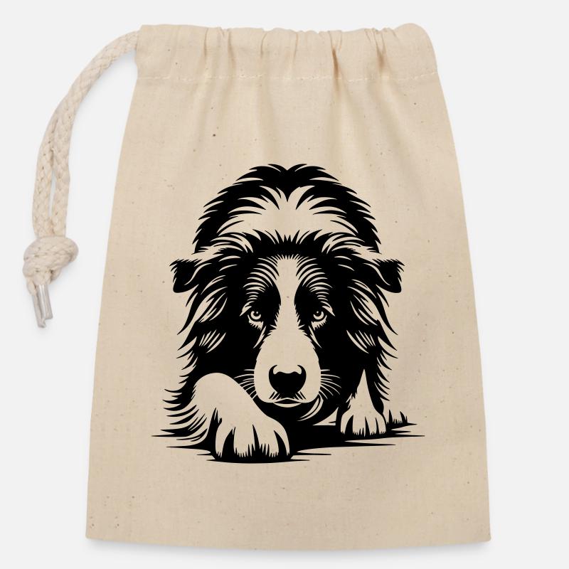 Border Collie - Verschließbarer Geschenkbeutel aus Baumwolle (14x20cm) - Natur
