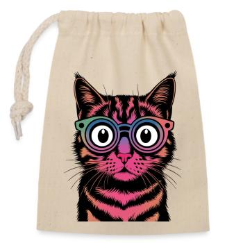 Chat arc-en-ciel avec des lunettes - Sac cadeau en coton avec cordon (14 x 20 cm) - nature - Devant