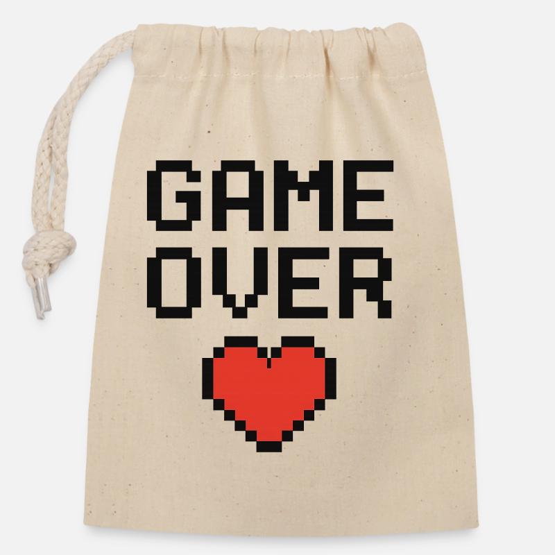 Pixel Heart Game Lover Design - Verschließbarer Geschenkbeutel aus Baumwolle (14x20cm) - Natur