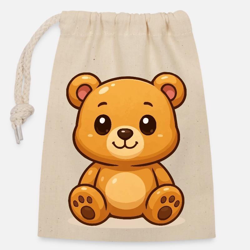 Teddybär - Verschließbarer Geschenkbeutel aus Baumwolle (14x20cm) - Natur