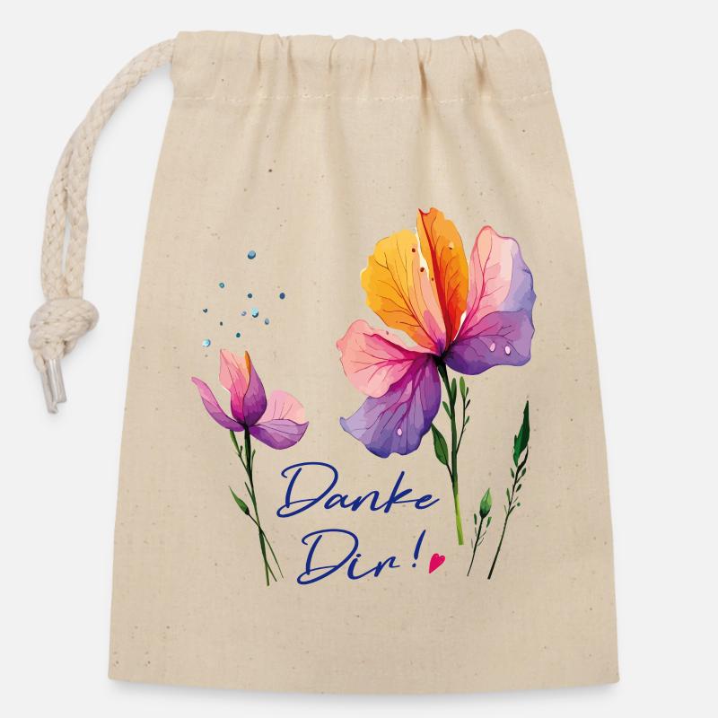  Danke Dir - Verschließbarer Geschenkbeutel aus Baumwolle (14x20cm) - Natur