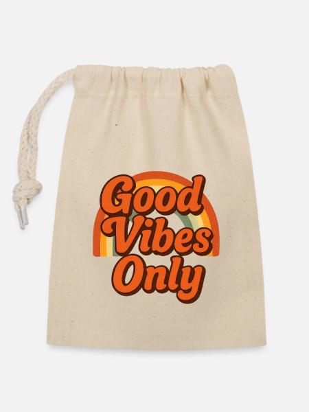 "Gute Vibes" Only Retro Rainbow - Verschließbarer Geschenkbeutel aus Baumwolle (14x20cm) - Natur