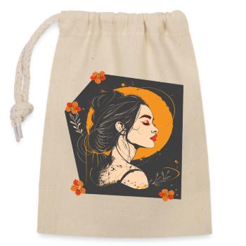 Woman's face - Closable cotton gift bag (14x20cm) - nature - Front