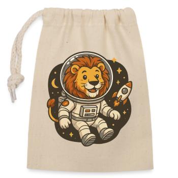 Lion en costume d'astronaute avec fusée - Sac cadeau en coton avec cordon (14 x 20 cm) - nature - Devant
