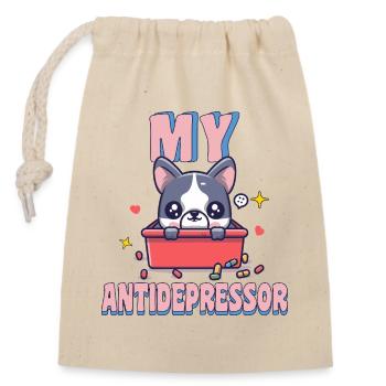 Mein Antidepressor Französischer Bulldoggen-Hund-Humor - Verschließbarer Geschenkbeutel aus Baumwolle (14x20cm) - Natur - Vorne