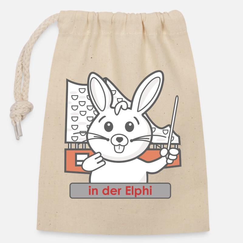 Cartoon Hase als Dirigent in der Philharmonie - Verschließbarer Geschenkbeutel aus Baumwolle (14x20cm) - Natur