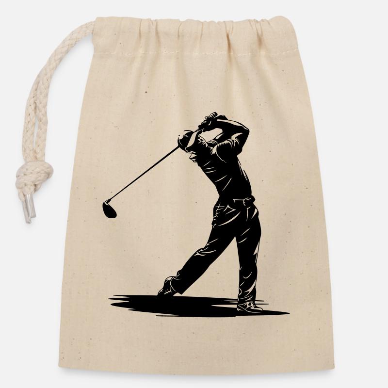 Silhouette de swing de golfeur - Sac cadeau en coton avec cordon (14 x 20 cm) - nature