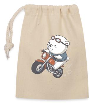 Vintage-Cartoon-Motorradpiloten-Bärenjunge - Verschließbarer Geschenkbeutel aus Baumwolle (14x20cm) - Natur - Vorne