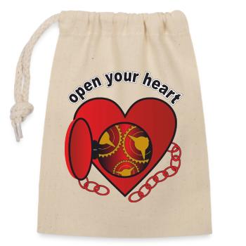 open_your_heart - Closable cotton gift bag (14x20cm) - nature - Front