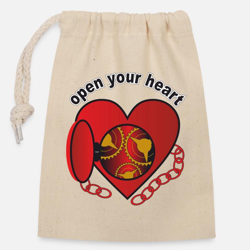 open_your_heart - Sac cadeau en coton avec cordon (14 x 20 cm) - nature