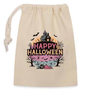 Maison hantée Happy Halloween - Sac cadeau en coton avec cordon (14 x 20 cm) - nature - Devant