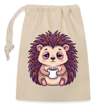 Süßer Igel Kaffee Koffein Cartoon Büroarbeiter - Verschließbarer Geschenkbeutel aus Baumwolle (14x20cm) - Natur - Vorne