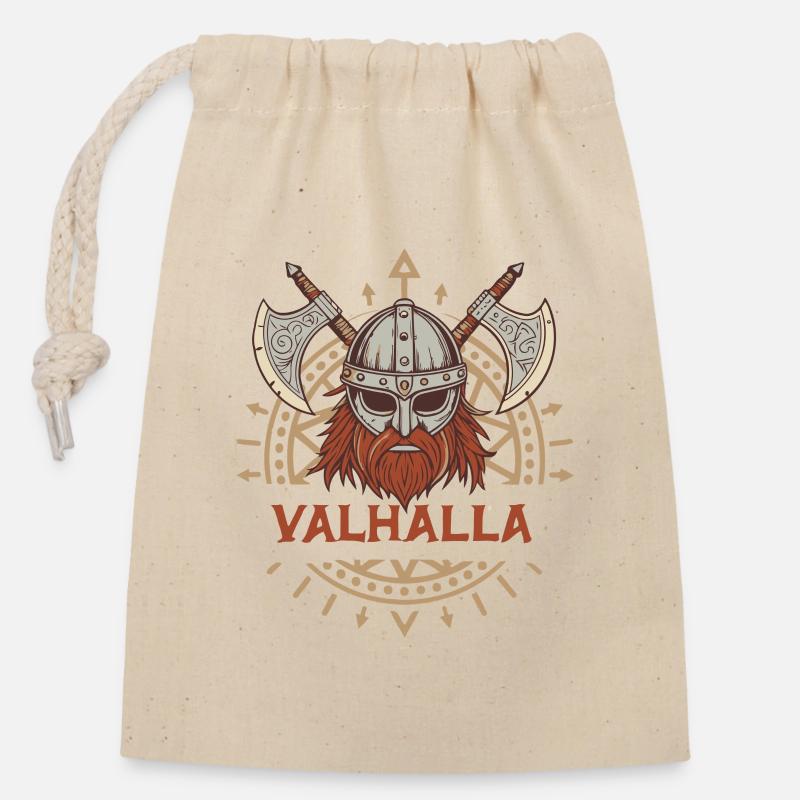 Valhalla Wikingeraxt & Bart - Verschließbarer Geschenkbeutel aus Baumwolle (14x20cm) - Natur