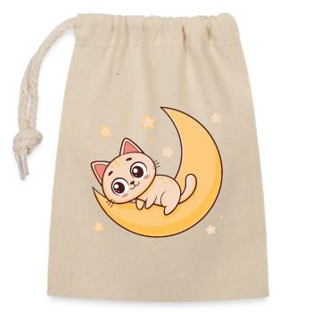 Chaton sur croissant lunaire - Sac cadeau en coton avec cordon (14 x 20 cm) - nature - Devant
