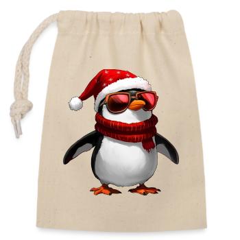 Pinguin Weihnachtsmann - Verschließbarer Geschenkbeutel aus Baumwolle (14x20cm) - Natur - Vorne