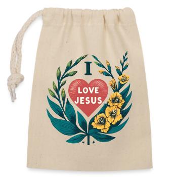 Liebe Jesus Herz Blumenkranz - Verschließbarer Geschenkbeutel aus Baumwolle (14x20cm) - Natur - Vorne