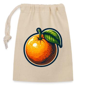 Helles Cartoon-Orange mit Blatt - Verschließbarer Geschenkbeutel aus Baumwolle (14x20cm) - Natur - Vorne