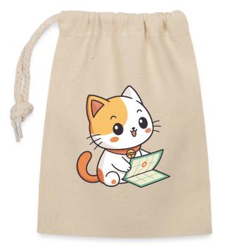 Kawaii Cat with Calendar - Closable cotton gift bag (14x20cm) - nature - Front