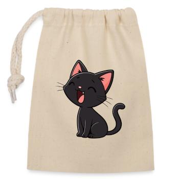 Minimal Laughing Black Kitten - Closable cotton gift bag (14x20cm) - nature - Front
