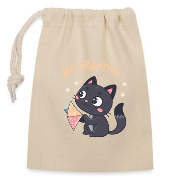 Kawaii Cat and Creative Kite - Closable cotton gift bag (14x20cm) - nature - Front