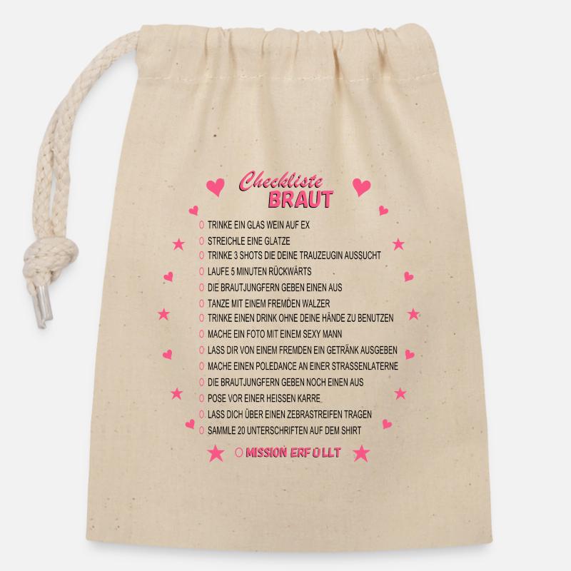 Checklist de la mariée rose - Sac cadeau en coton avec cordon (14 x 20 cm) - nature