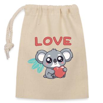 Koala-Herz-Liebe Kawaii - Verschließbarer Geschenkbeutel aus Baumwolle (14x20cm) - Natur - Vorne