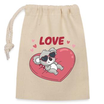 Koala verliebt auf Sweet Heart - Verschließbarer Geschenkbeutel aus Baumwolle (14x20cm) - Natur - Vorne