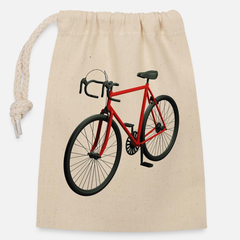 Vélo de route rétro - Sac cadeau en coton avec cordon (14 x 20 cm) - nature