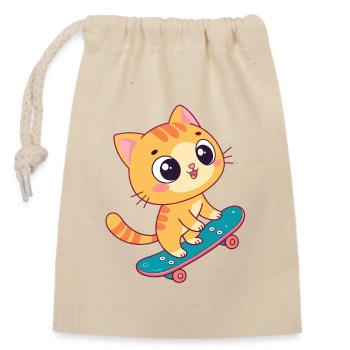 Kawaii-Kätzchen auf Skateboard - Verschließbarer Geschenkbeutel aus Baumwolle (14x20cm) - Natur - Vorne