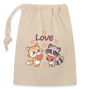 Herzen der Komplizen – Kawaii Tierliebe - Verschließbarer Geschenkbeutel aus Baumwolle (14x20cm) - Natur - Vorne