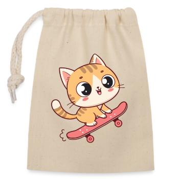 Adorable Skateboard Kitten - Closable cotton gift bag (14x20cm) - nature - Front