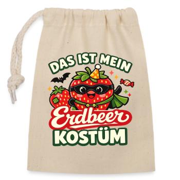 Erdbeere Kostüm Obst Frucht Karneval Fasching - Verschließbarer Geschenkbeutel aus Baumwolle (14x20cm) - Natur - Vorne
