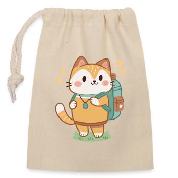 Süßer Abenteurer-Katzen-Rucksack - Verschließbarer Geschenkbeutel aus Baumwolle (14x20cm) - Natur - Vorne
