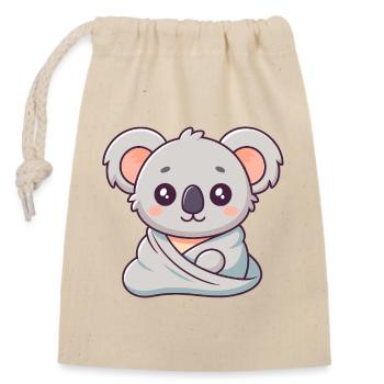 Koala câlin en wrap pastel - Sac cadeau en coton avec cordon (14 x 20 cm) - nature - Devant