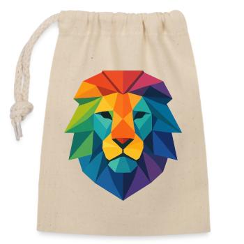 Farbenfroher Wild Poly Low Lion – Art Pop Farben - Verschließbarer Geschenkbeutel aus Baumwolle (14x20cm) - Natur - Vorne