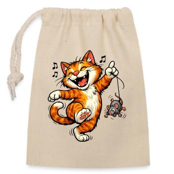 Katze Happy Dancing Cat – Cute Cartoon Cat T-Shirt - Verschließbarer Geschenkbeutel aus Baumwolle (14x20cm) - Natur - Vorne
