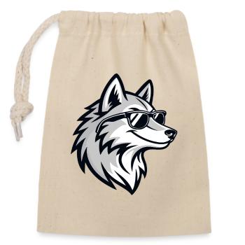 Grafischer Wolf mit Brille - Verschließbarer Geschenkbeutel aus Baumwolle (14x20cm) - Natur - Vorne