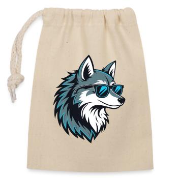 Loup stylé en lunettes bleues - Sac cadeau en coton avec cordon (14 x 20 cm) - nature - Devant