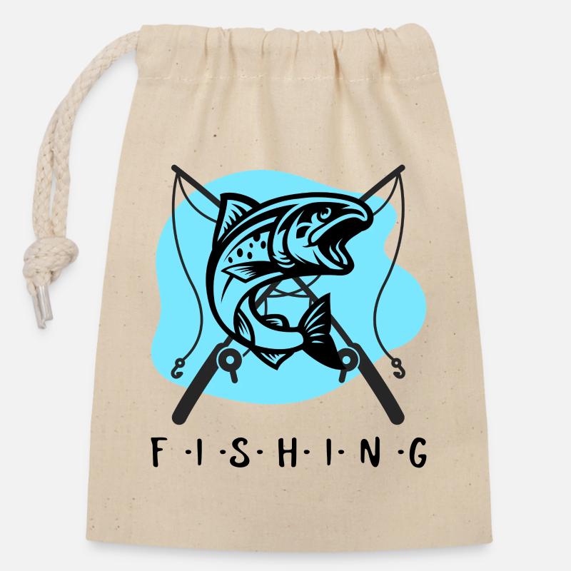 F.I.S.H.I.N.G - Sac cadeau en coton avec cordon (14 x 20 cm) - nature