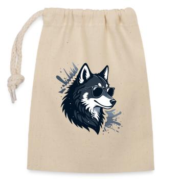 Wolf-Sonnenbrillen-Splash - Verschließbarer Geschenkbeutel aus Baumwolle (14x20cm) - Natur - Vorne