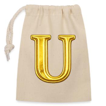 Goldenes U Monogramm - Verschließbarer Geschenkbeutel aus Baumwolle (14x20cm) - Natur - Vorne