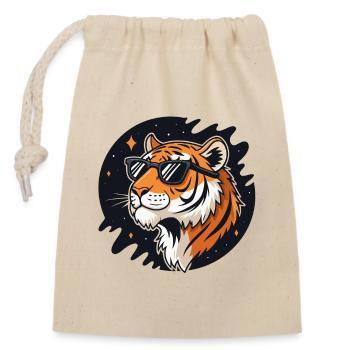 Kosmische Tigerbrille - Verschließbarer Geschenkbeutel aus Baumwolle (14x20cm) - Natur - Vorne